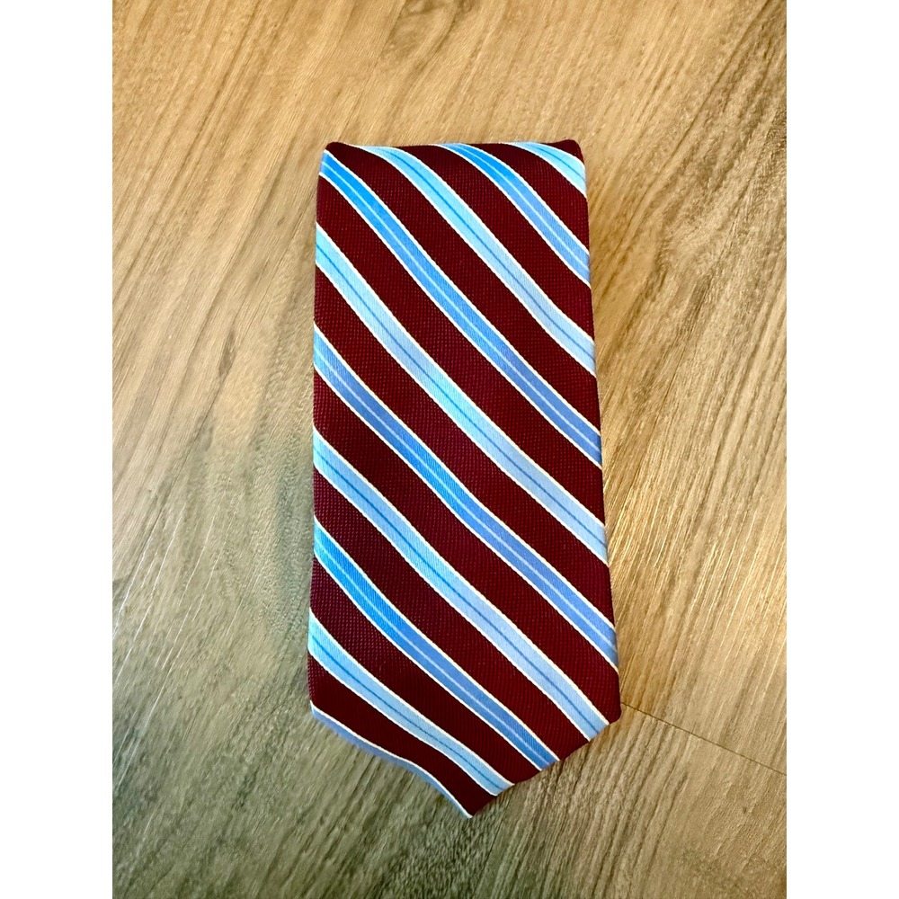 Brooks Brothers Mens Silk Repp Stripe Tie Burgundy Blue Woven in England USA
